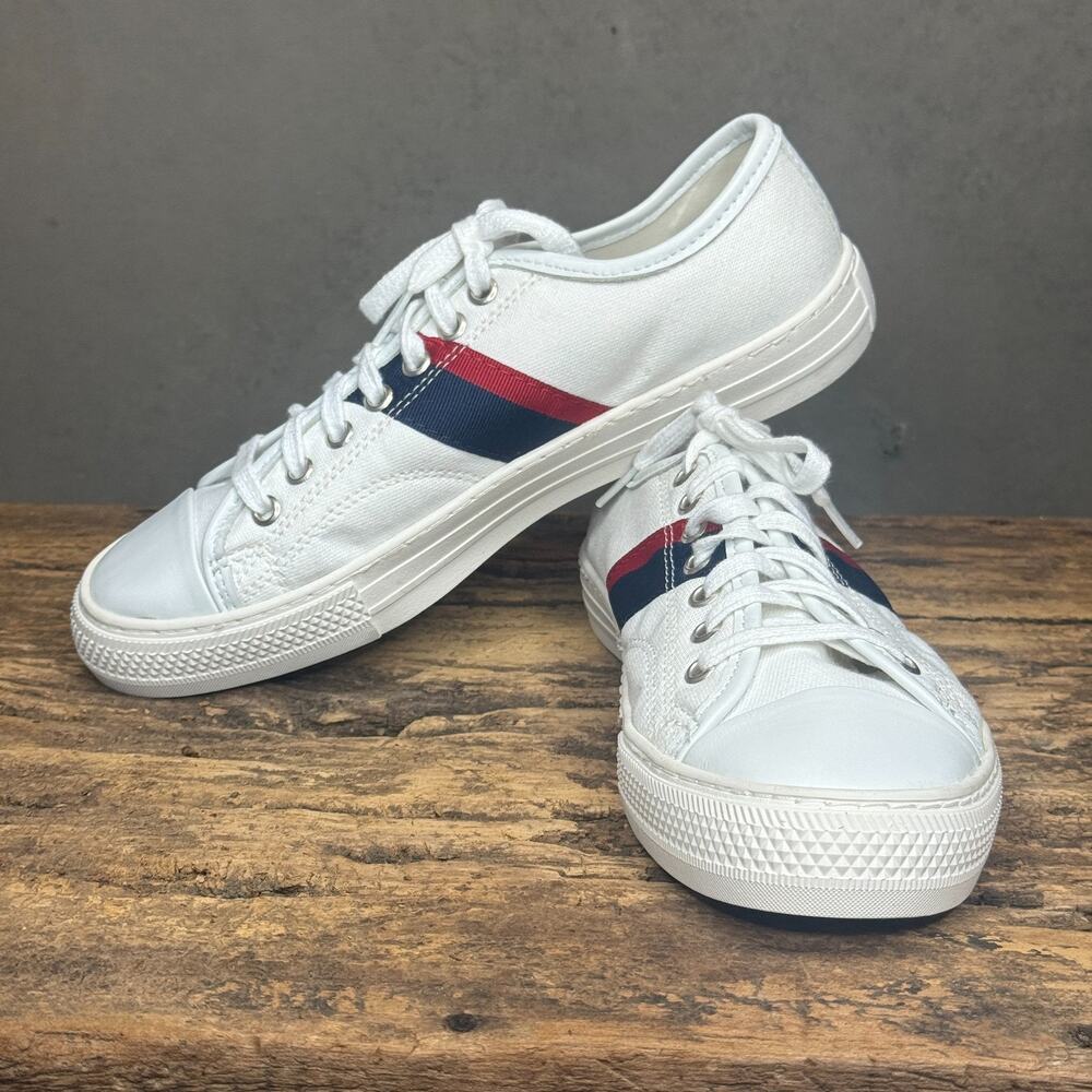 Polo Ralph Lauren Women's Canvas Sneaker American Flag Red White Blue Stripe 8.5